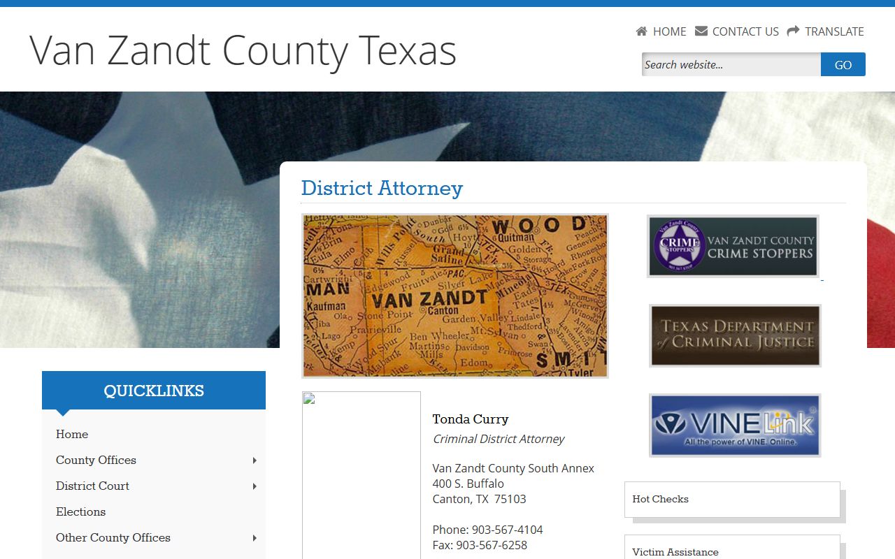 Van Zandt County court records after arrest District Attorney page