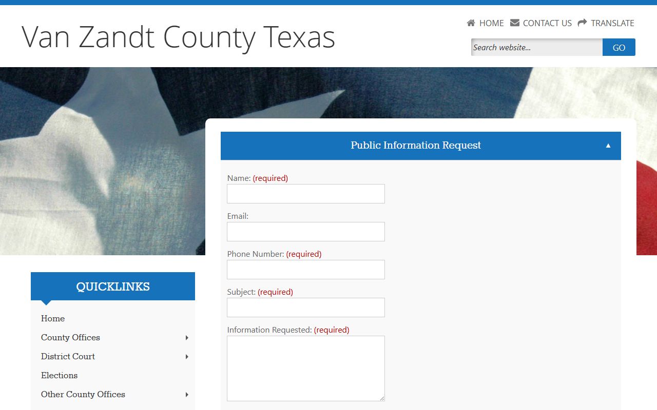 Van Zandt County jail mugshots public information request form