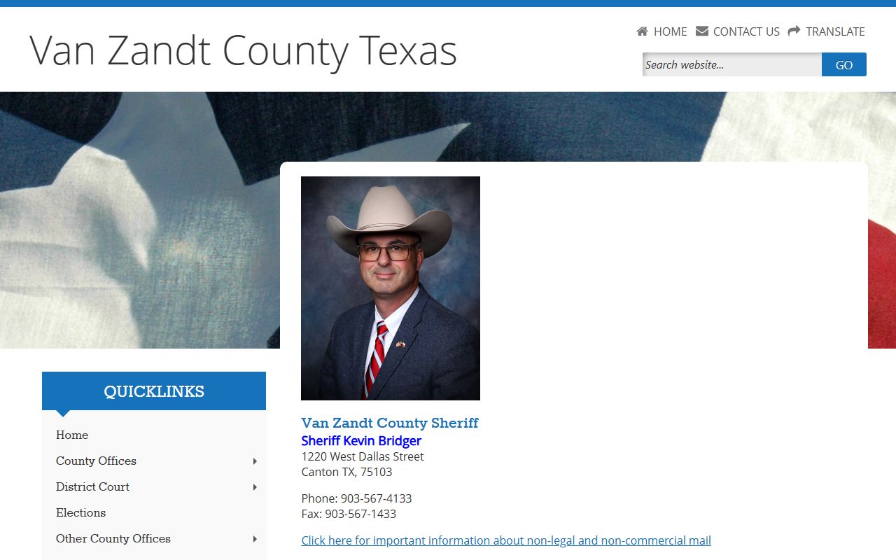 Van Zandt County Detention Center sheriff page and inmate roster access
